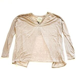 Chaser Revolve Split Tan Brown Long Sleeve V-Neck Top Sz Small